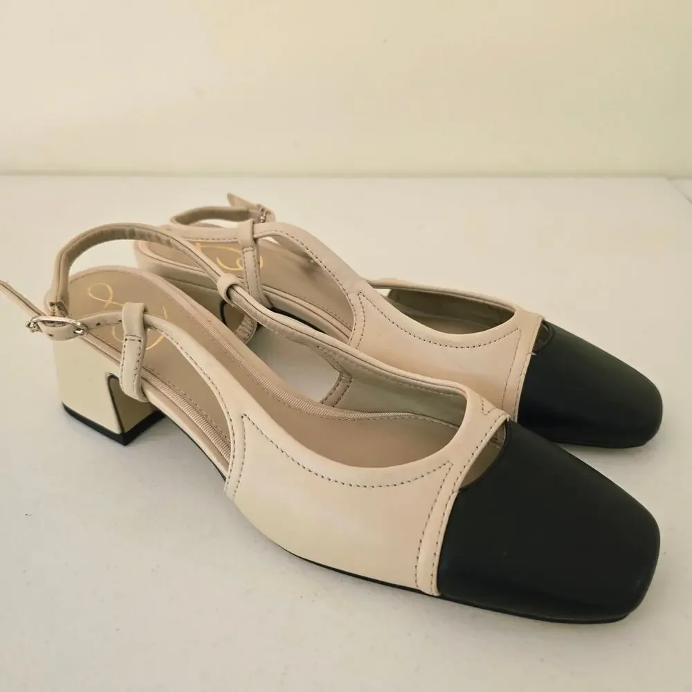 Sam Edelman Tarra Slingback Heels Women’s 6.5 Tan Black Leather